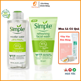 Combo Làm Sạch Từ Simple - Nước Tẩy trang 200ml + Sữa rửa mặt 150ml Giúp Da Sạch Sâu Đàn Hồi