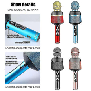 Micro karaoke kết nối bluetooth q008 micro không dây có đèn led nhấp nháy