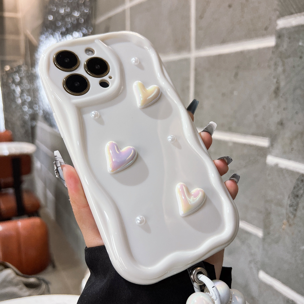 Ốp Charrm Trái Tim Trắng kèm dây dành cho iPhone Xsmax 11 12 13 14 Pro Promax