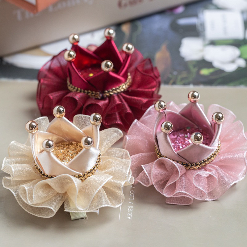 Kẹp / Turban vương miện CHỦ TIỆC viền chân voan sang chảnh cho bé yêu