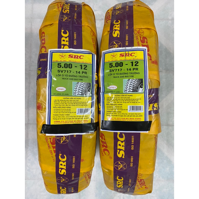 Đôi Vỏ,lốp 500-12 chính hãng sao vàng SRC 14pr hàng đẹp chính hãng tải nặng