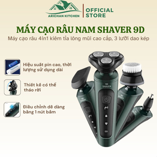 Máy cạo râu nam Shaver 9D 4in1 kiêm tỉa lông mũi cao cấp, 3 lưỡi dao kép,  công nghệ chống nước IPX7 bảo hành 12 tháng