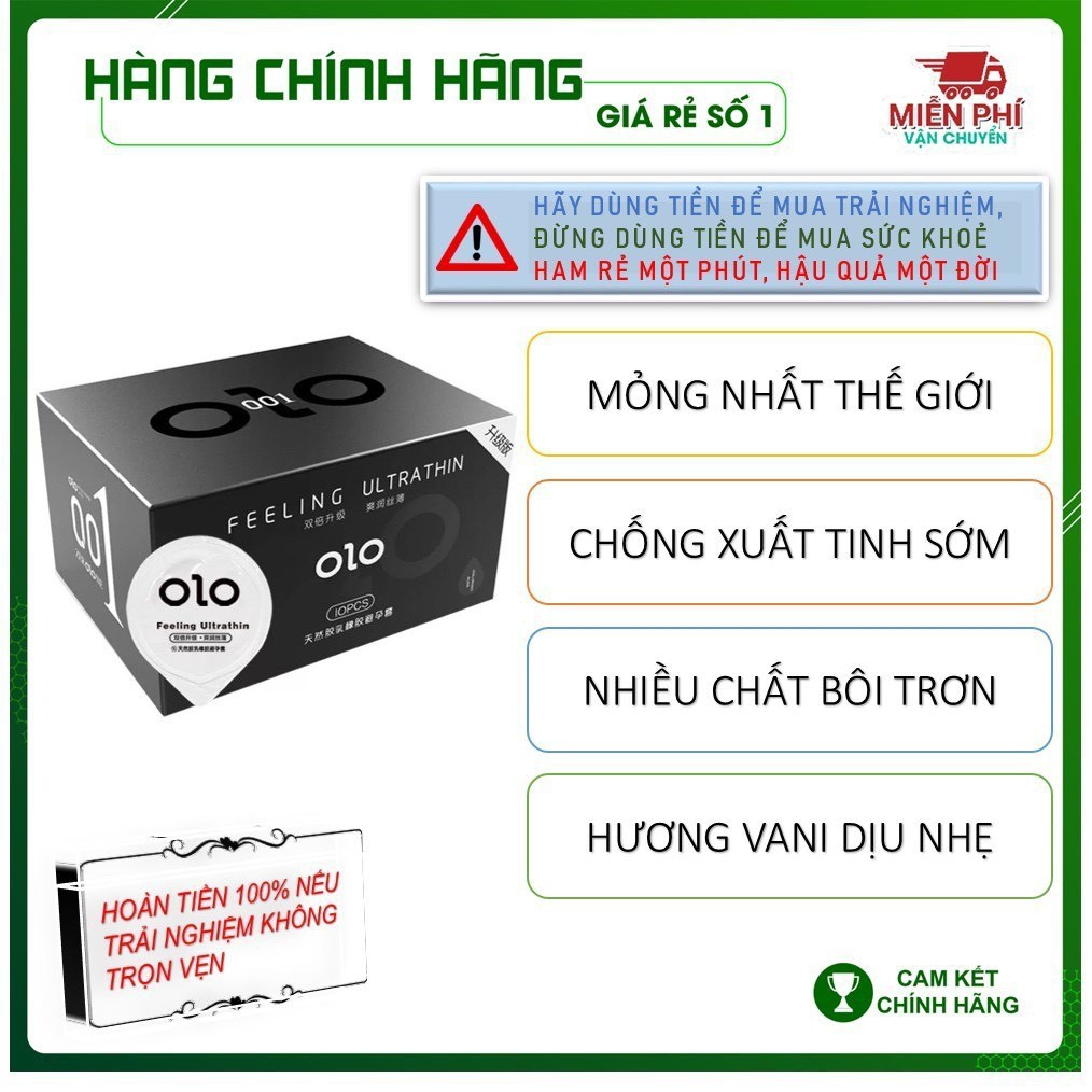 Bao Cao Su OLOL 0.01mm Đen Siêu Mỏng Tặng 1 gói gel - Gốc Nước - Hộp 10 Bcs olo-china