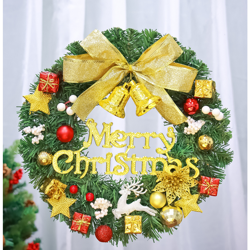 Vòng hoa Noel D30 35CM Vòng Hoa Trang Trí Noel Vòng Nguyệt Quế Giáng Sinh Có Đèn