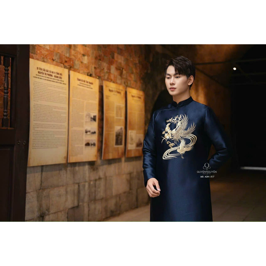 Áo dài nam cách tân chất vải tafta cao cấp họa tiết thêu nổi nam tính, sang trọng