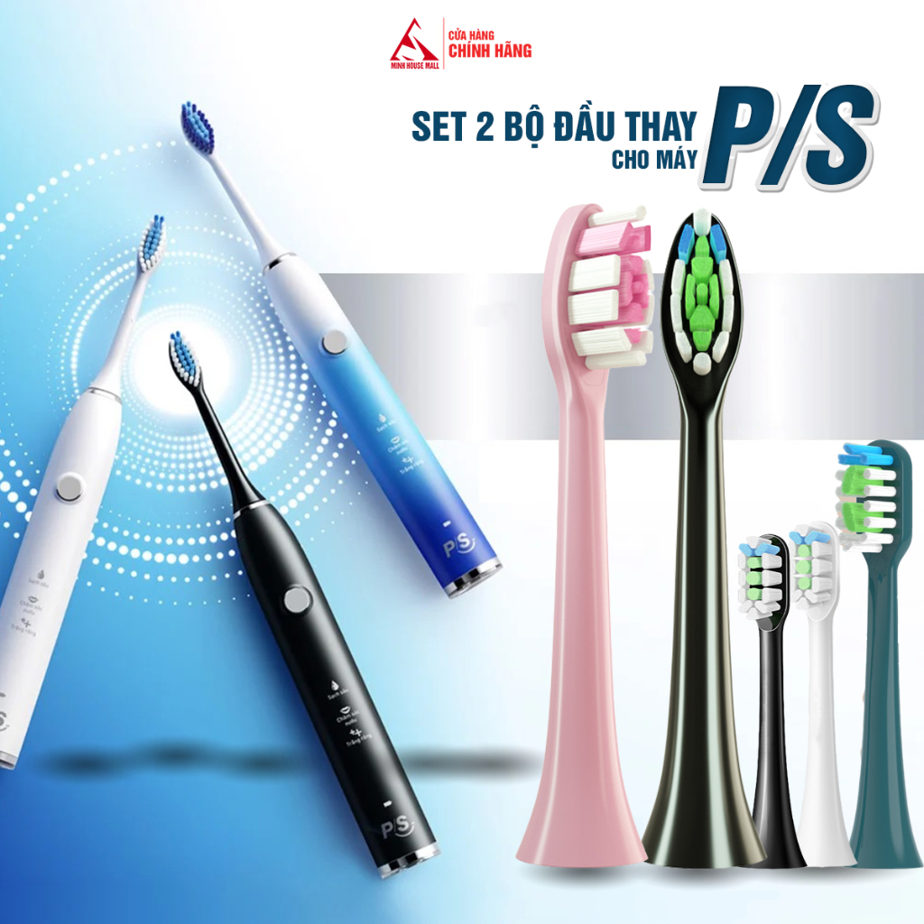 Cho máy P/S S100 Pro Set bộ 2 đầu bàn chải thay thế máy đánh răng điện PS Minh House