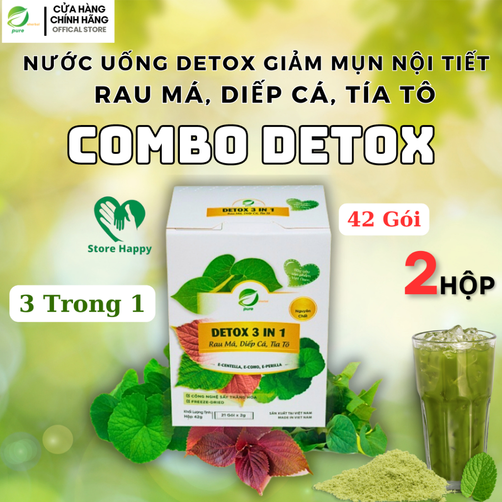 Nước Uống Bột Detox Rau Má Diếp Cá Tía Tô Đẹp Da Giảm Mụn EHERBAL