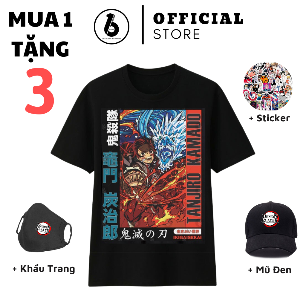 Áo Kimetsu No Yaiba, Áo Demon Slayer Tanjiro, Inosuke, Nezuko, Zenitsu Mua 1 Tặng 3, Hình in cực sắc nét