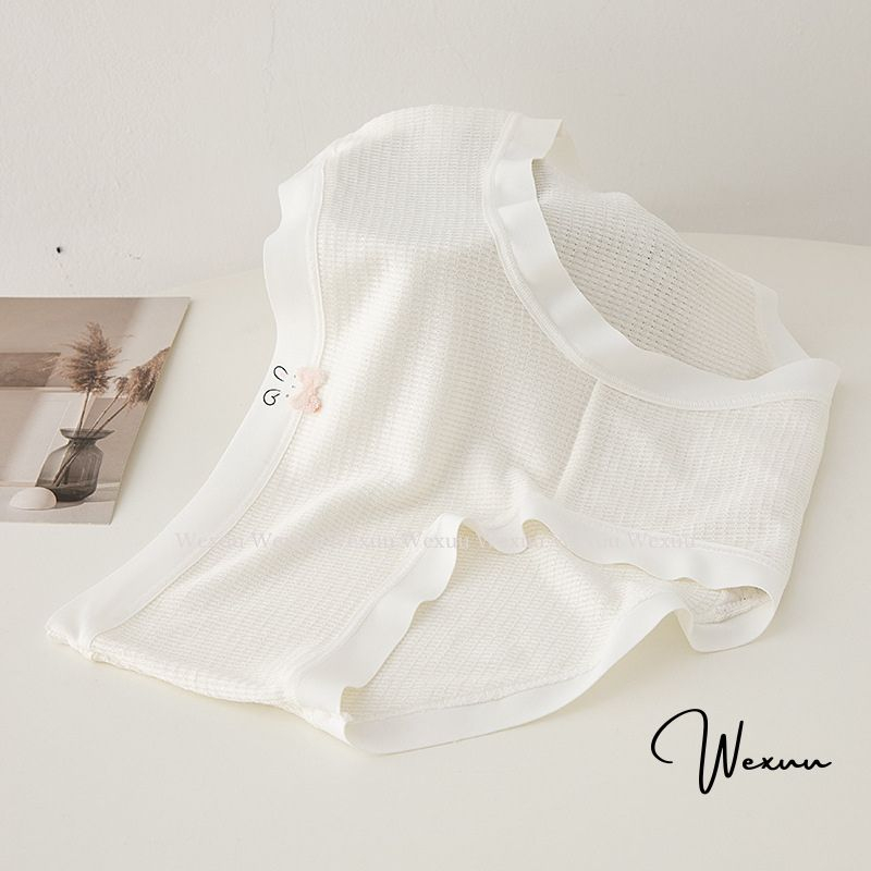 Quần lót nữ cotton WEXUU họa tiết thỏ đính nơ xinh xắn phối viền su mềm mại co giãn thoải mái thoáng khí - QC156