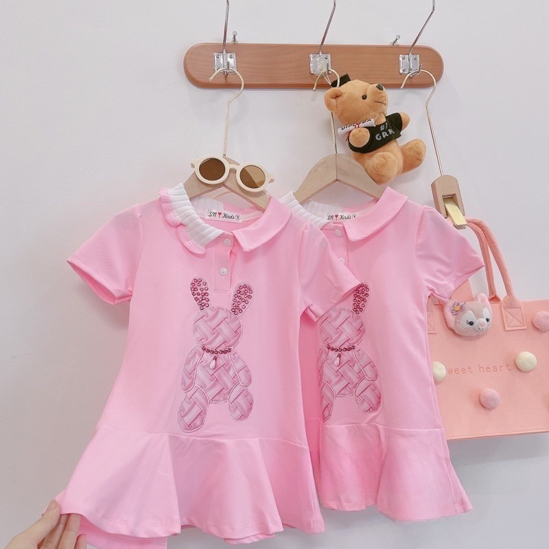 Váy bé gái,Váy polo thỏ hồng cho bé 10 đến 30kg V0193