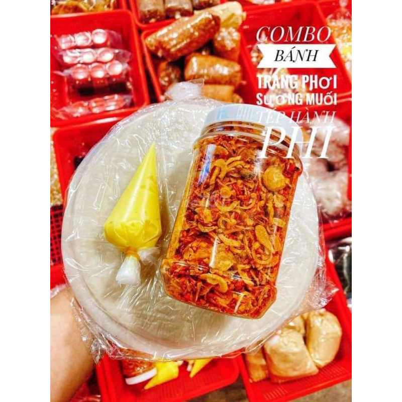 Hủ hành phi muối tép 200g ăn kèm Bánh tráng cuốn phơi sương - Bánh tráng Tây Ninh tận lò không trung gian 0978.878.533