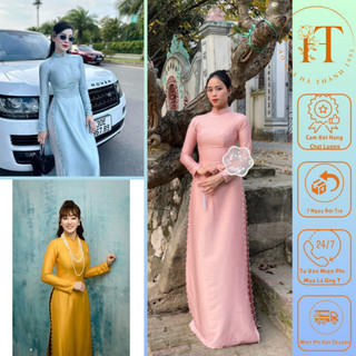 Áo dài truyền thống lụa vân gỗ cao cấp 2 tà thướt ta đính ngọc cổ tay tà trẻ trung, sang chảnh, quý phái cho các nàng