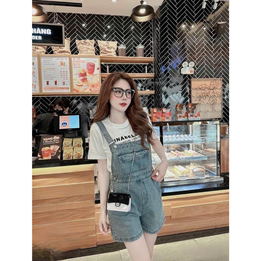 Quần short yếm bò sắn gấu HL90 - Yếm quần cúc eo năng động trẻ trung