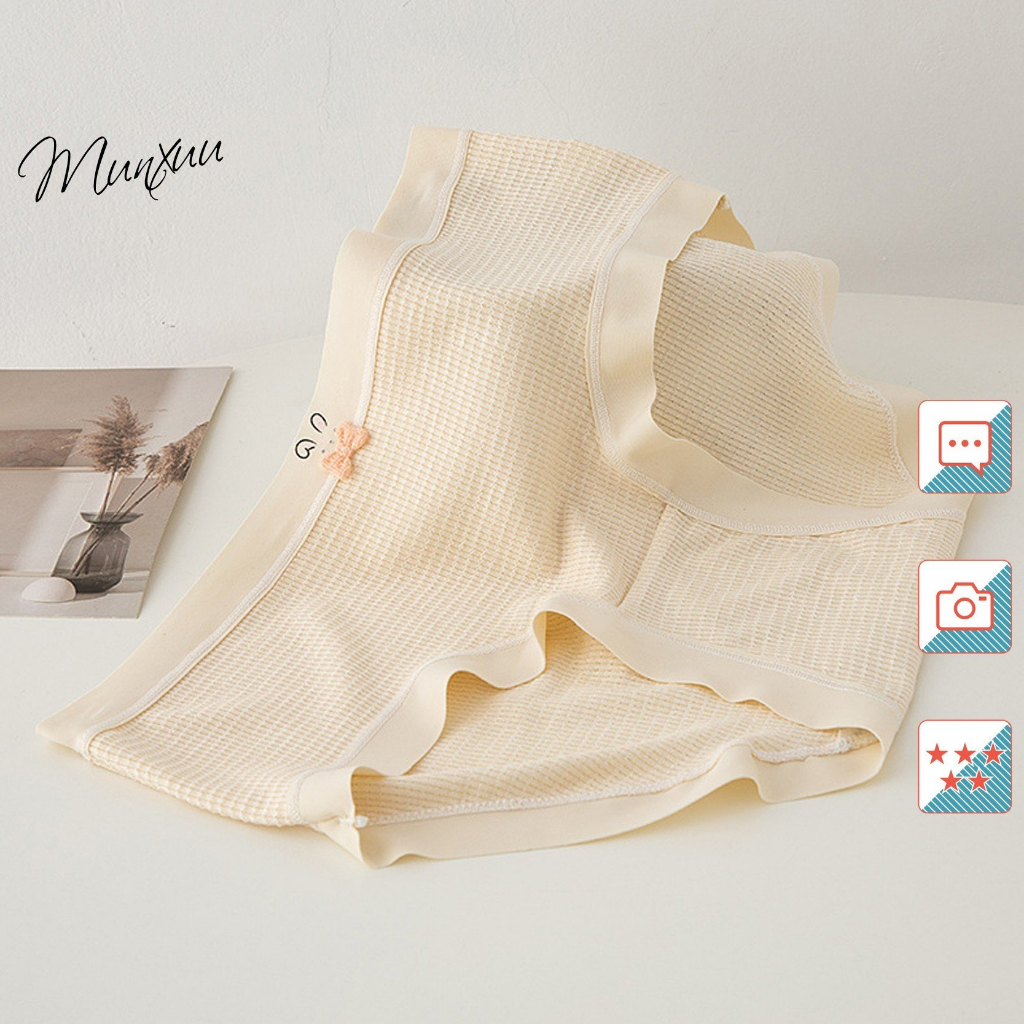 Quần lót nữ MUNXUU họa tiết thỏ đính nơ dễ thương chất cotton phối viền su mềm mại co giãn thoải mái thoáng mát - QC156