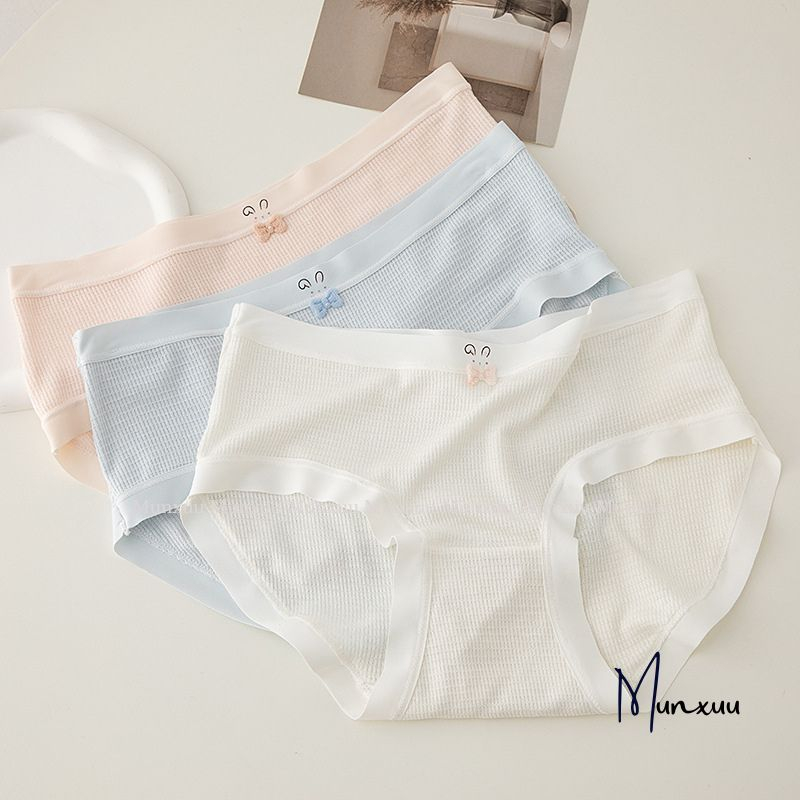 Quần lót nữ MUNXUU họa tiết thỏ đính nơ dễ thương chất cotton phối viền su mềm mại co giãn thoải mái thoáng mát - QC156