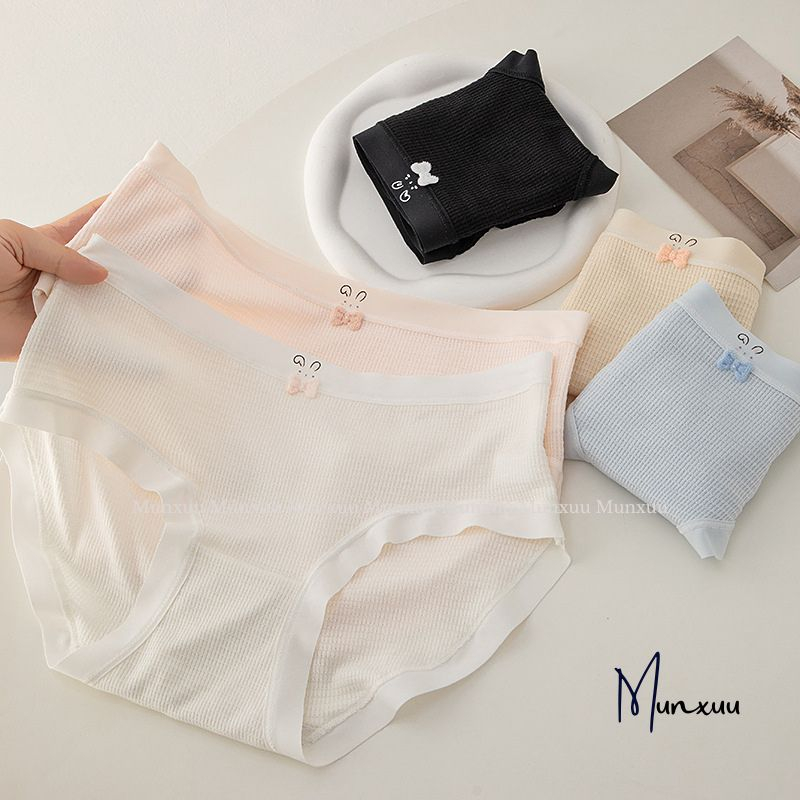 Quần lót nữ MUNXUU họa tiết thỏ đính nơ dễ thương chất cotton phối viền su mềm mại co giãn thoải mái thoáng mát - QC156