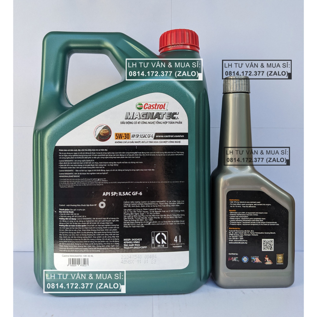 ( Giá KM ) Combo Dầu Nhớt 100% Tổng Hợp Ô-tô Castrol Magnatec Stop-Star 5w30 (4L) (2023) + Phụ Gia Nano Nâng Cấp Nhớt