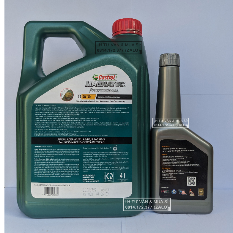 ( Giá KM ) Combo Dầu Nhớt 100% Tổng Hợp Ô-tô Castrol Magnatec A5 5w30 ( 4L ) + Phụ Gia Nano Nâng Cấp Nhớt 350ml