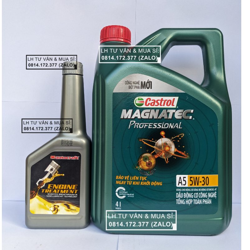 ( Giá KM ) Combo Dầu Nhớt 100% Tổng Hợp Ô-tô Castrol Magnatec A5 5w30 ( 4L ) + Phụ Gia Nano Nâng Cấp Nhớt 350ml