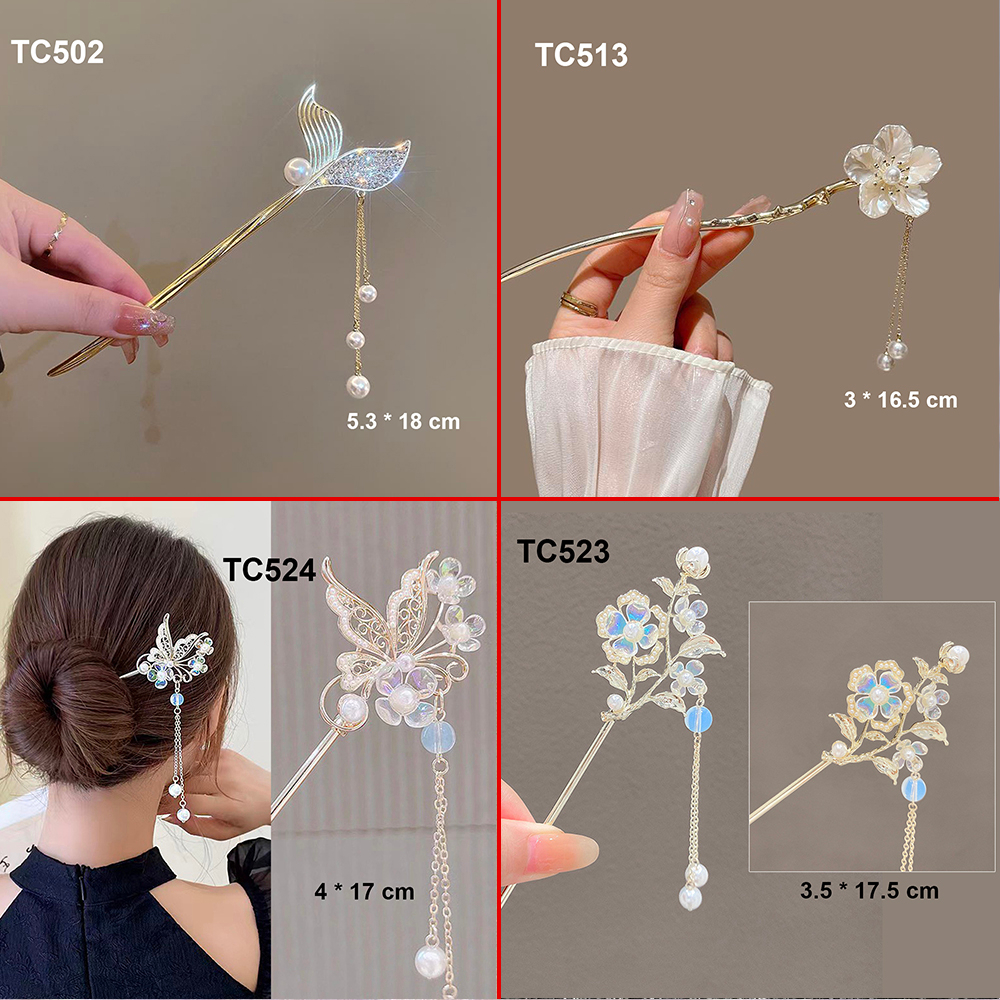 GOTI - Trâm Cài Tóc Hình Đuôi Cá Đính Ngọc Trai Nhân Tạo Phong Cách Cổ Điển, Hiện Đại TC502 TC501 TC506 TC509