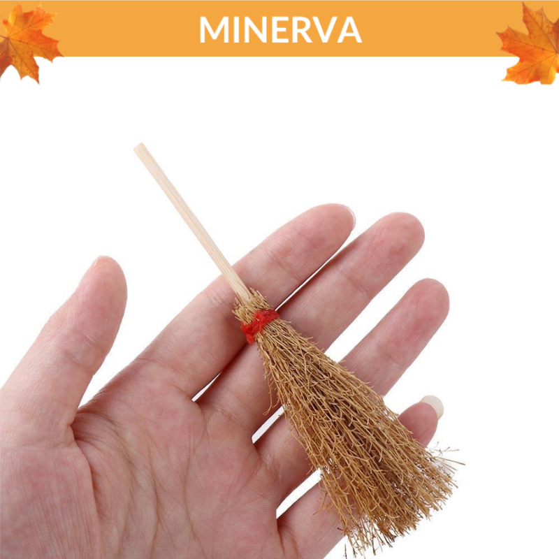 Chổi rơm mini, chổi phù thuỷ trang trí nhà búp bê, trang trí lễ hội, halloween