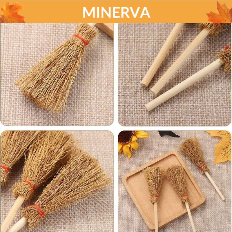 Chổi rơm mini, chổi phù thuỷ trang trí nhà búp bê, trang trí lễ hội, halloween