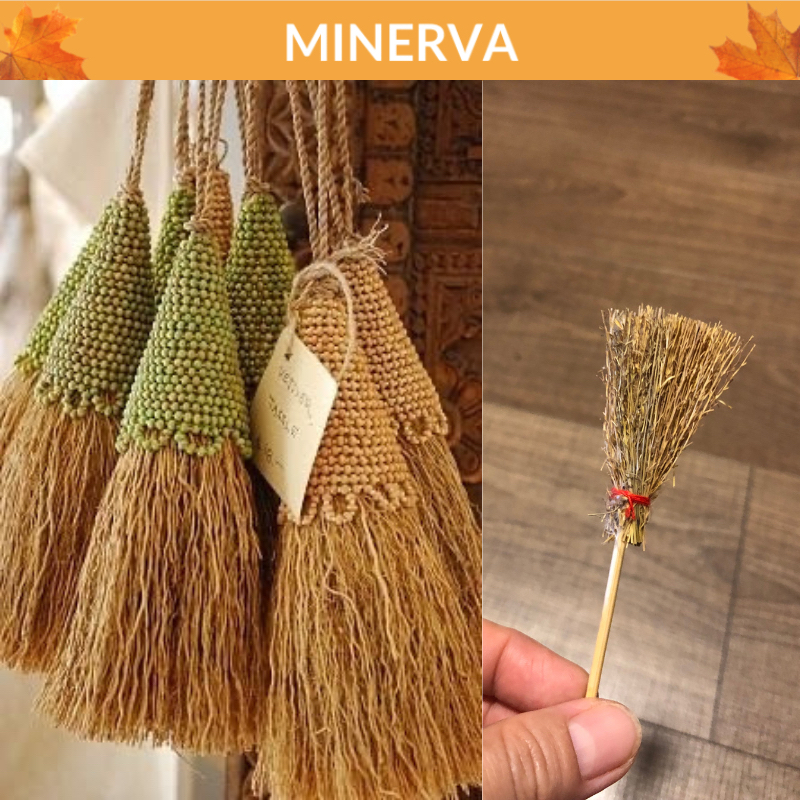 Chổi rơm mini, chổi phù thuỷ trang trí nhà búp bê, trang trí lễ hội, halloween