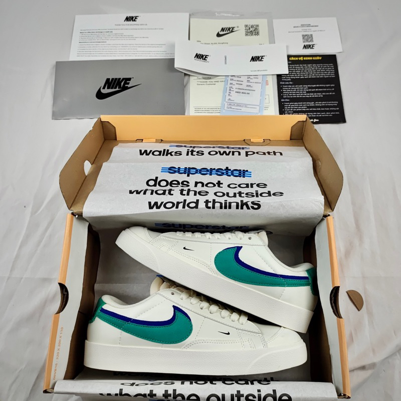 Giày Nai Blazer Double Swoosh Green White - giày balzer trắng xanh lá cao cấp