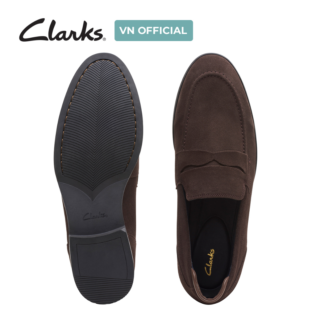 Giày CLARKS lười da lộn Bradish Ease màu Dark Brown