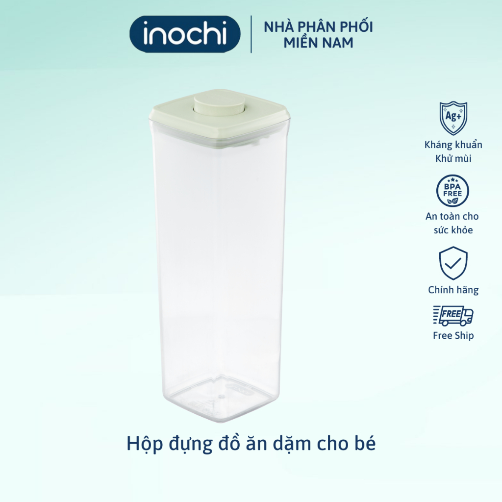 Hộp đựng đồ ăn dặm Inochi, thiết kế bấm nút chống ẩm, ngăn côn trùng, Kèm muỗng