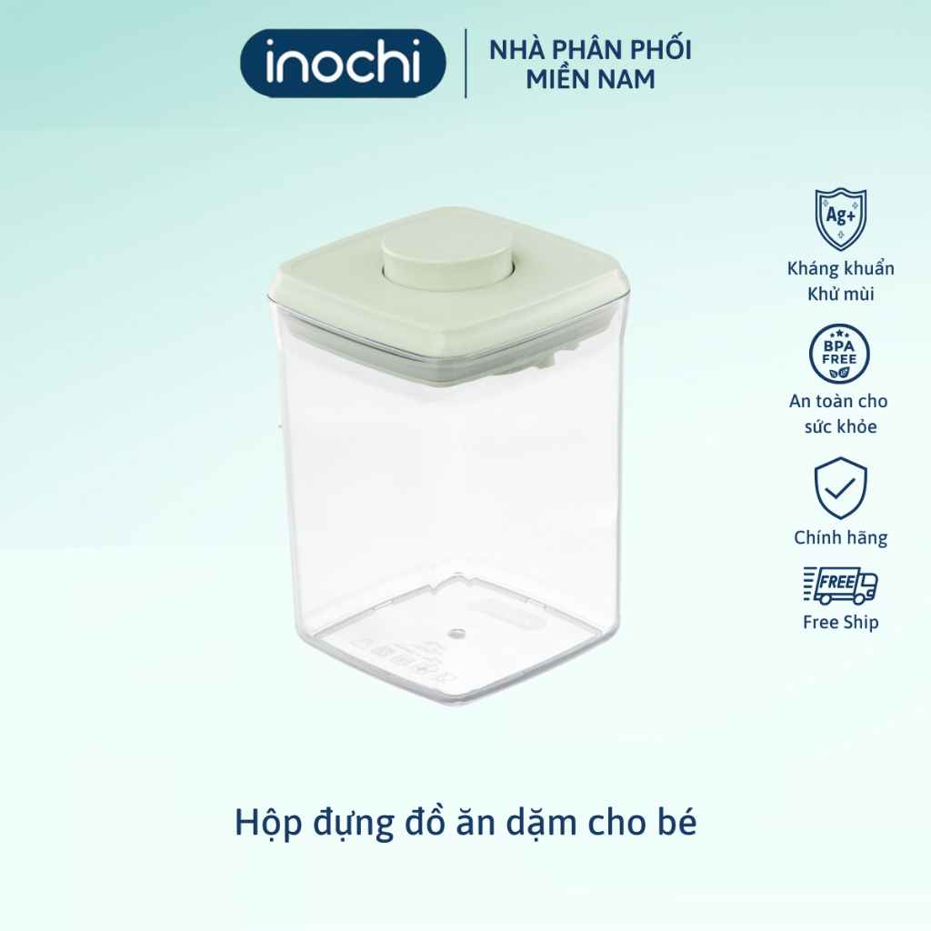 Hộp đựng đồ ăn dặm Inochi, thiết kế bấm nút chống ẩm, ngăn côn trùng, Kèm muỗng