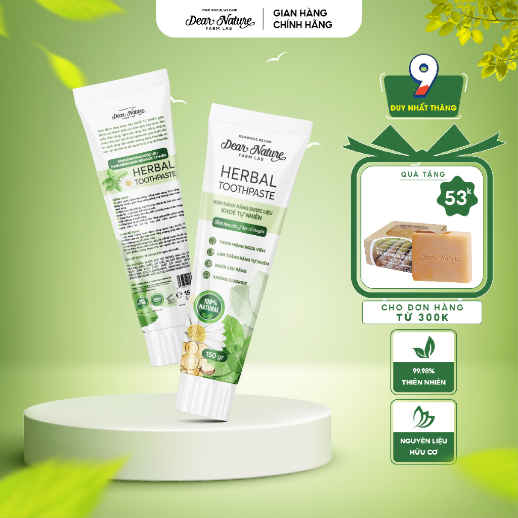 Kem đánh răng thảo dược DEAR NATURE organic làm trắng răng, thơm miệng, khỏe tự nhiên 150gram