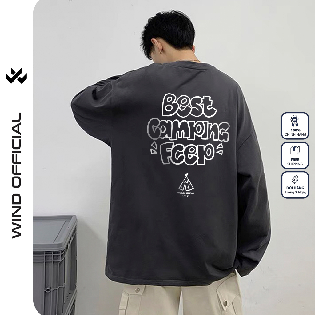 Áo thun tay dài Wind phông unisex form rộng CAMPING nam nữ cotton oversize ulzzang
