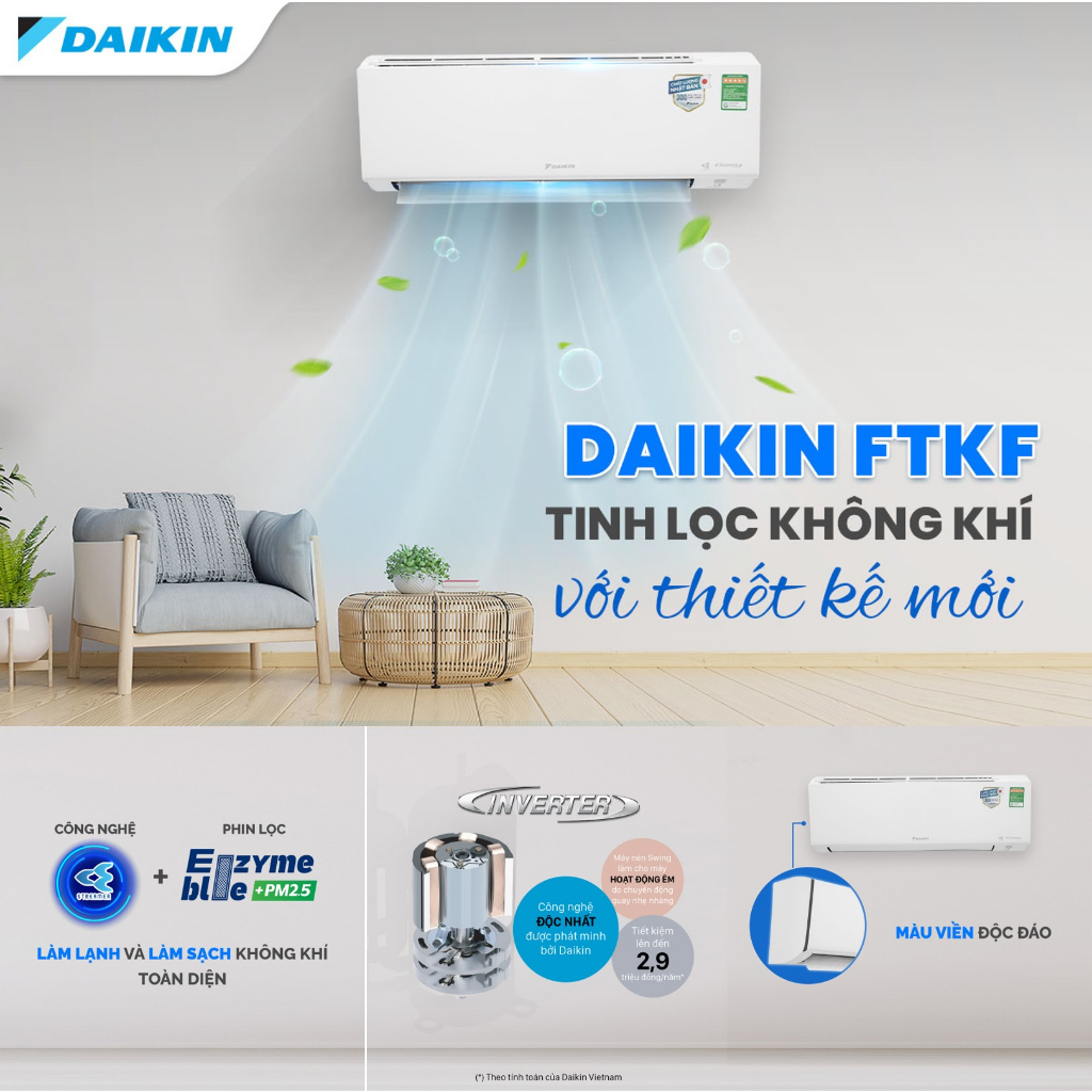 [MIỄN CÔNG LẮP - GIAO LẮP NHANH 12H]MỚI 2023 - Điều Hòa Daikin 1 chiều Inverter FTKF25XVMV 1HP 9000 BTU