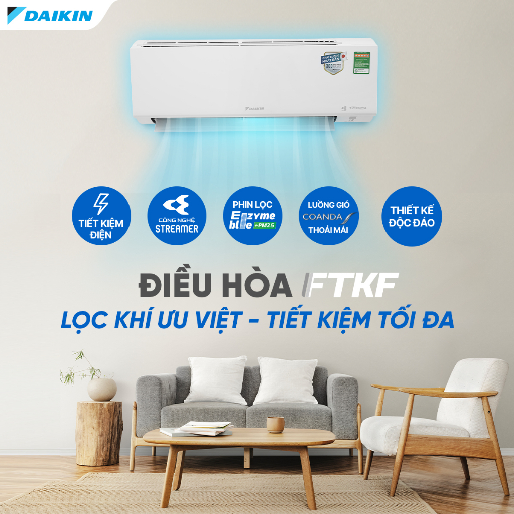 [MIỄN CÔNG LẮP - GIAO LẮP NHANH 12H]MỚI 2023 - Điều Hòa Daikin 1 chiều Inverter FTKF25XVMV 1HP 9000 BTU