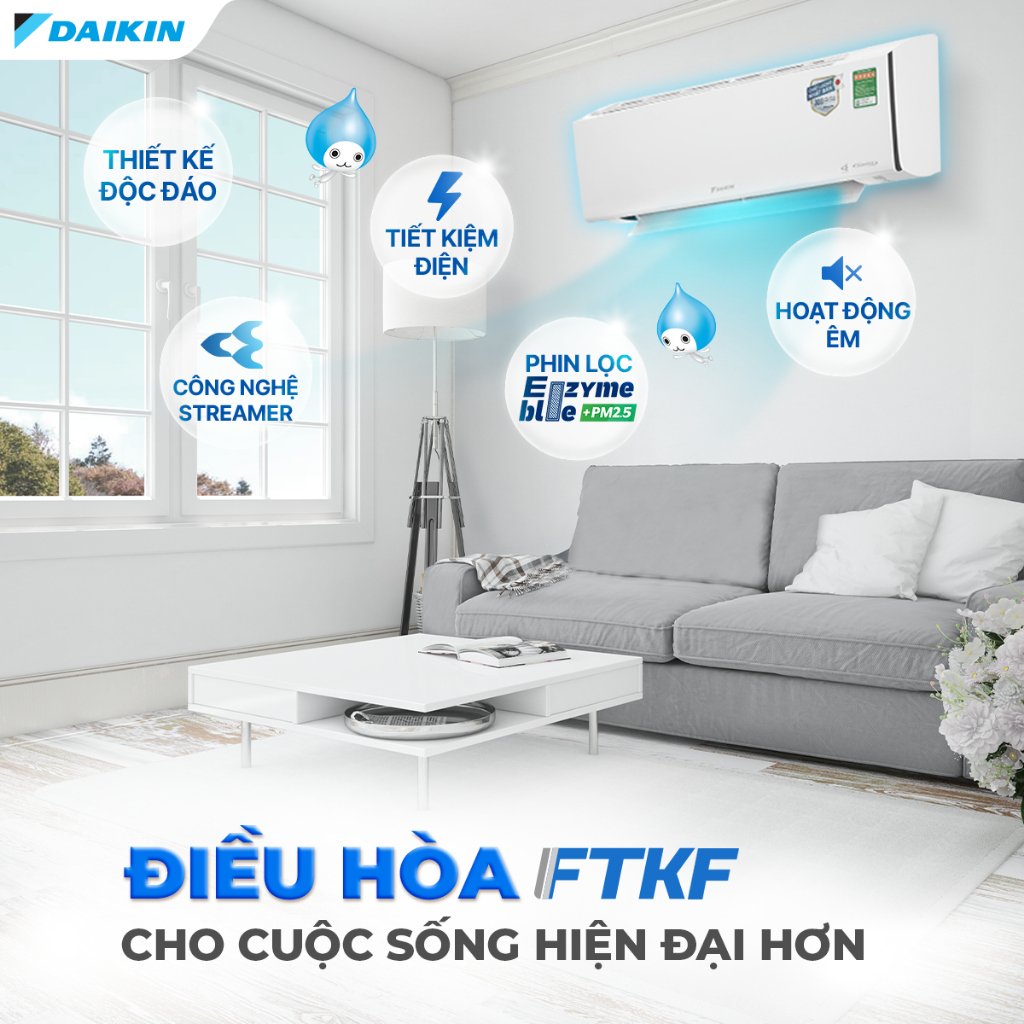 [MIỄN CÔNG LẮP - GIAO LẮP NHANH 12H]MỚI 2023 - Điều Hòa Daikin 1 chiều Inverter FTKF25XVMV 1HP 9000 BTU