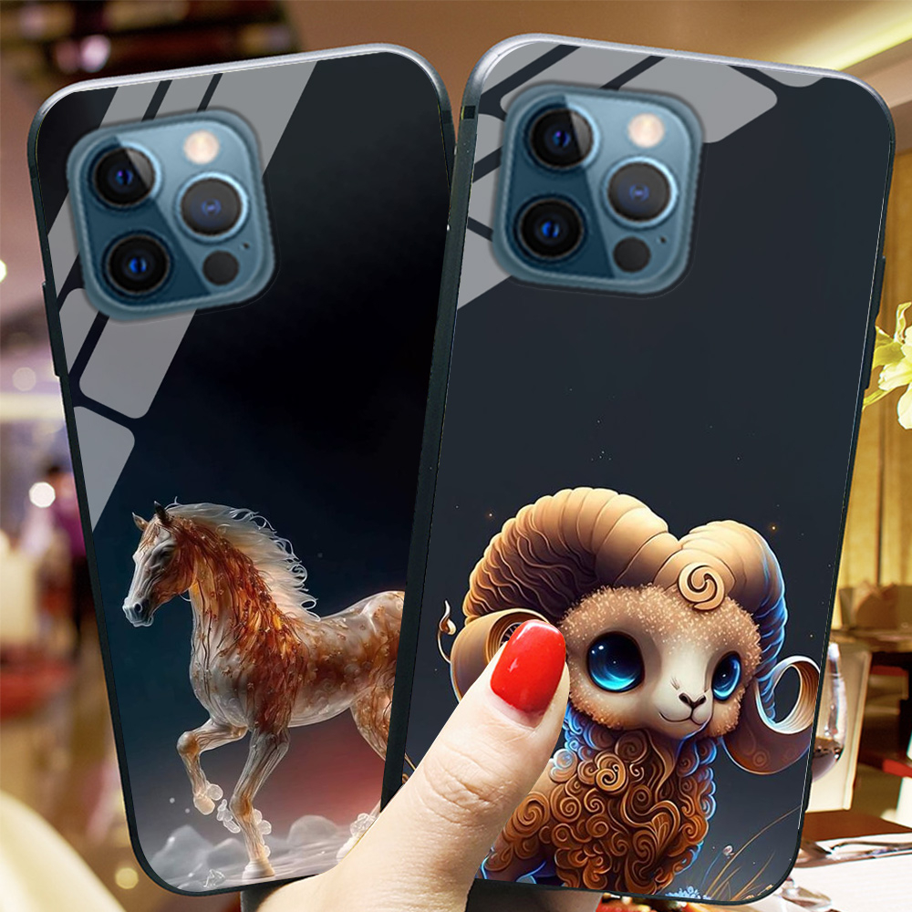 Ốp điện thoại mặt kính iphone 12 Pro / ip 12 Pro max in hình con giáp cute 20 23