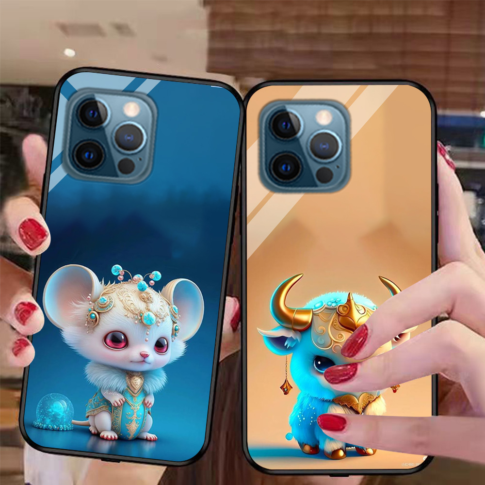 Ốp điện thoại mặt kính iphone 12 Pro / ip 12 Pro max in hình con giáp cute 20 23