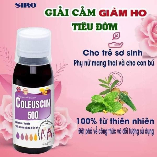 Siro ho cảm Coleuscin 500 - Chai 125ml - giảm ho, giải cảm, sổ mũi, đau rát họng - dùng được cho sơ sinh và bà bầu