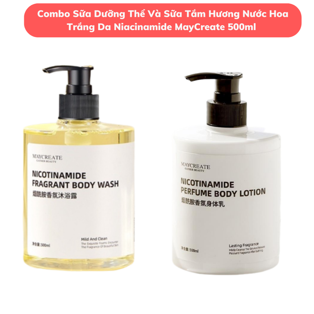 Combo Sữa Dưỡng Thể, Sữa Tắm Dưỡng Trắng Niacinamide 500ml Hương Quyến Rũ- Beautycity