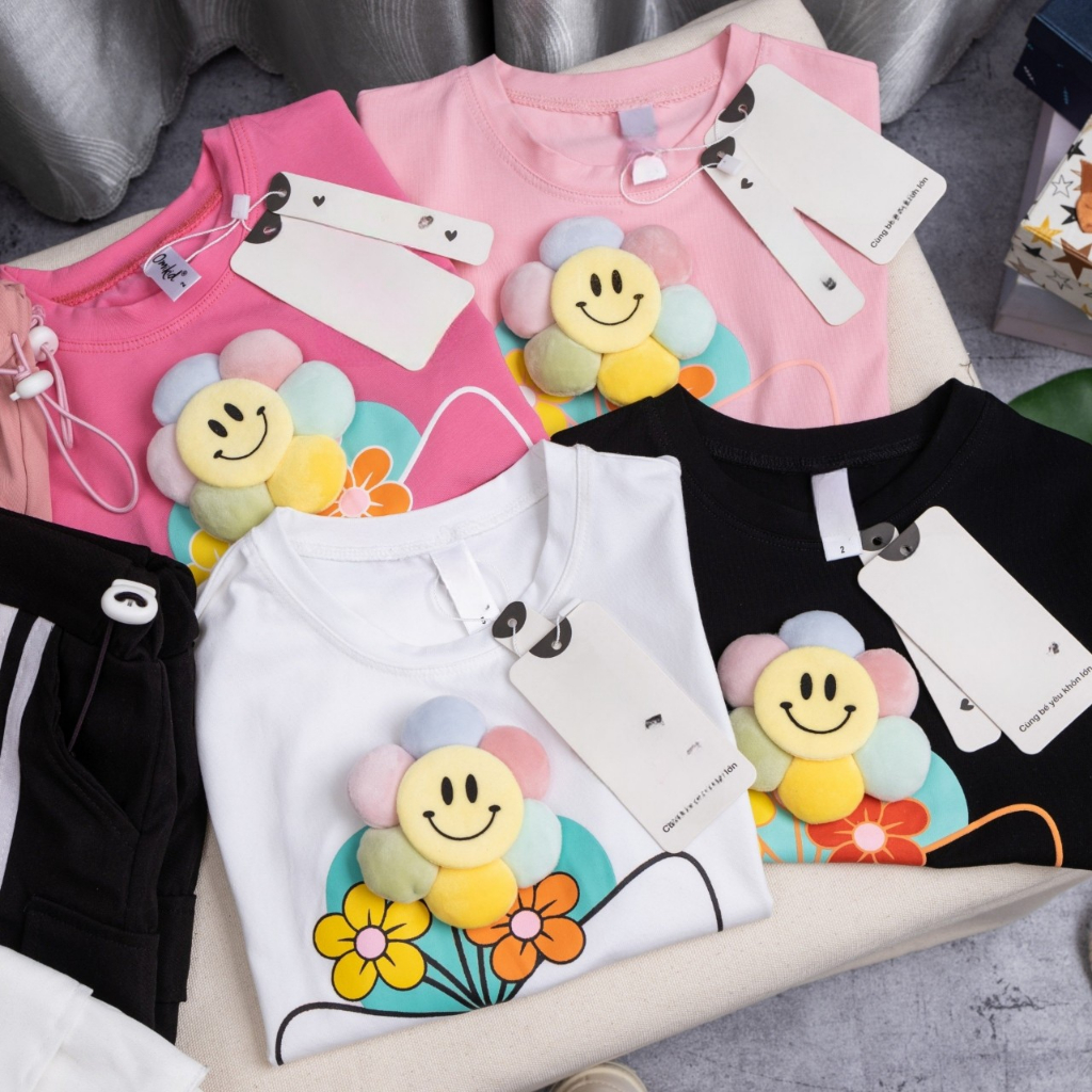 8kg - 38kg set váy áo thun cotton chính phẩm chân váy kaki họa tiết bó hoa xinh xắn cho bé gái 1 tuổi - 12 tuổi