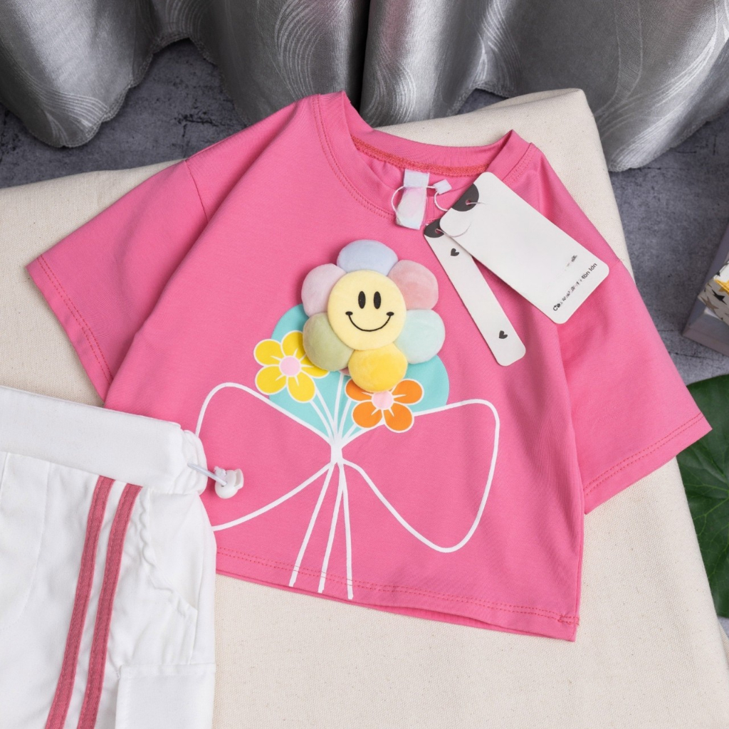 8kg - 38kg set váy áo thun cotton chính phẩm chân váy kaki họa tiết bó hoa xinh xắn cho bé gái 1 tuổi - 12 tuổi