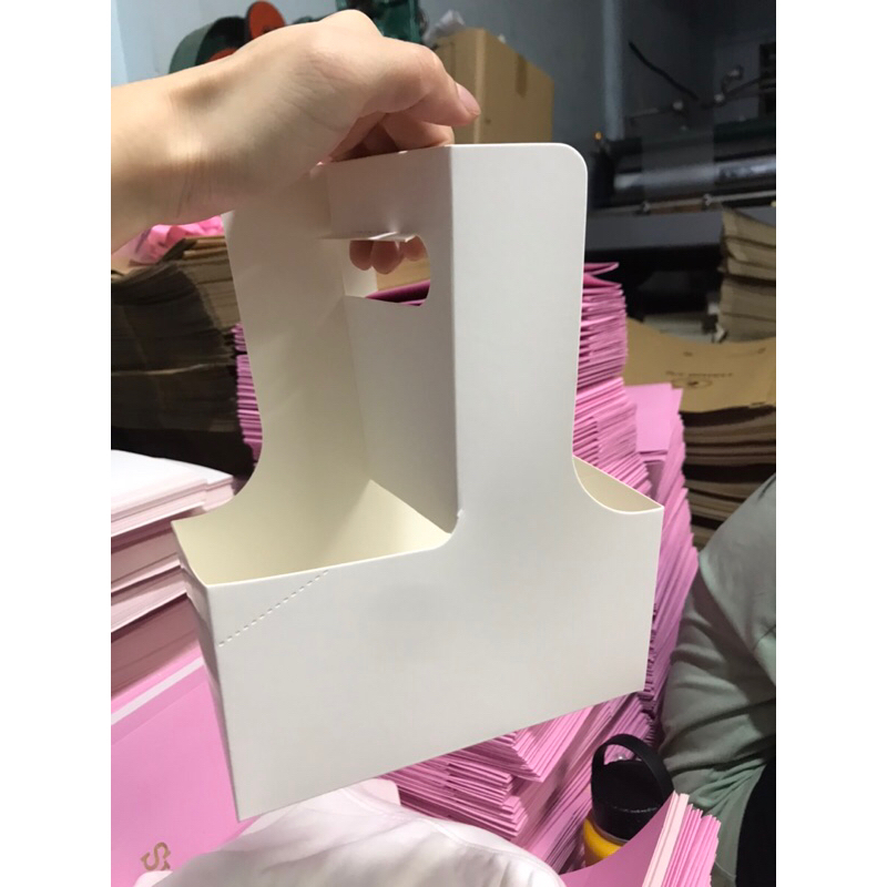 Túi giấy 2 ngăn đựng hoa và cà phê màu trắng, dùng làm quà tặng có thể ghép thành 4 ngăn