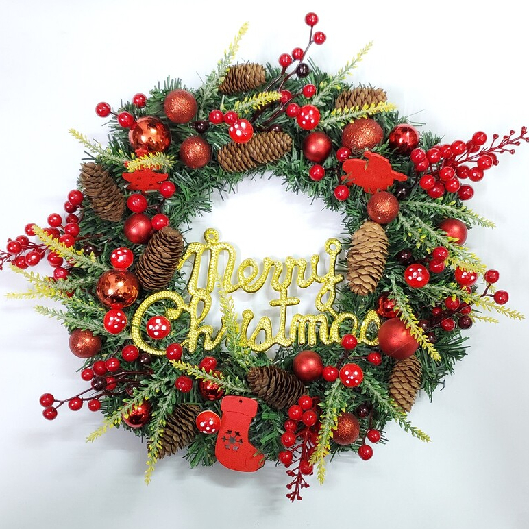 Vòng hoa Noel D48 40CM Vòng Hoa Trang Trí Noel Vòng Nguyệt Quế Giáng Sinh Có Đèn
