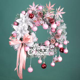  Vòng hoa Noel D52 HỒNG 40cm Vòng Hoa Trang Trí Noel Vòng Nguyệt Quế Giáng Sinh Có Đèn 