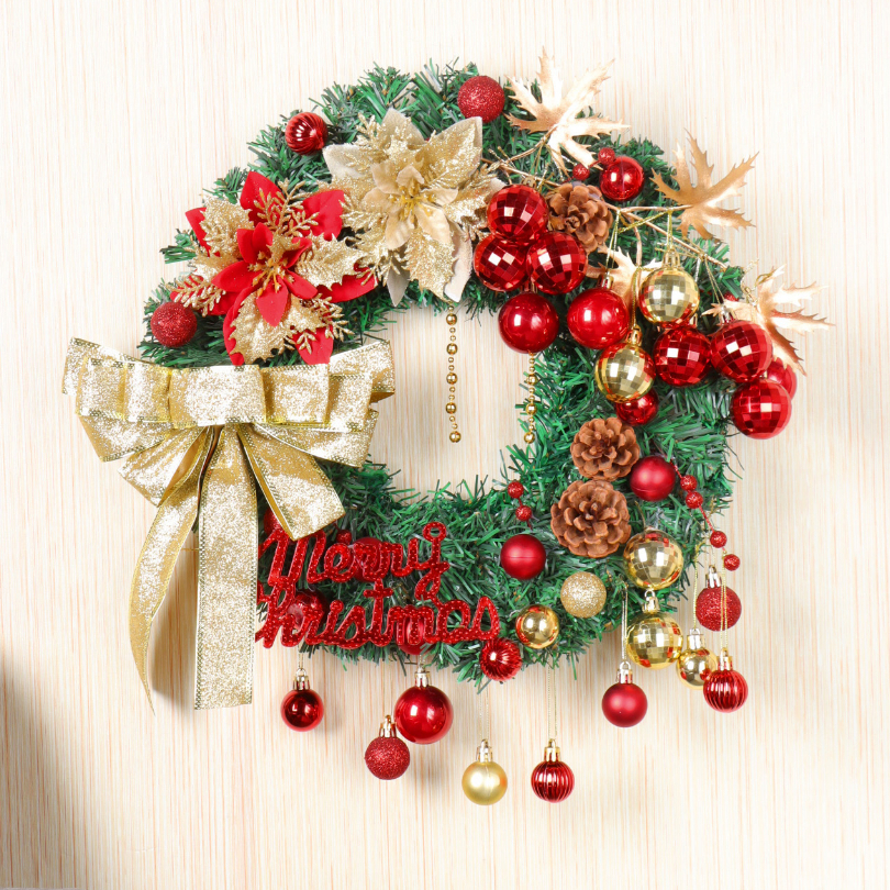 Vòng hoa Noel D52 ĐỎ 40cm Vòng Hoa Trang Trí Noel Vòng Nguyệt Quế Giáng Sinh Có Đèn