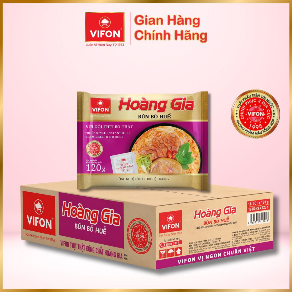 Thùng 18 gói Bún Bò Huế HOÀNG GIA VIFON 120g / Gói