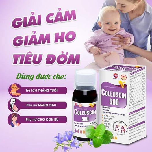 Siro ho cảm Coleuscin 500 - giảm ho, giảm đờm, sổ mũi, nghẹt mũi, dùng đươc cho trẻ sơ sinh và bà bầu - Hộp 20 gói