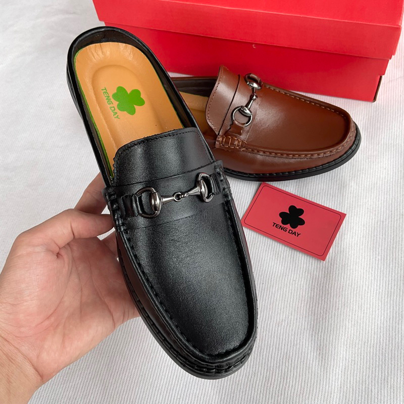 Giày Lười Sục Nam Khâu Thời Trang - Đế Cao Su Da Bò Thật, Mạnh Mẽ. Tengday Vietnam - Màu Đen, Nâu, Vàng