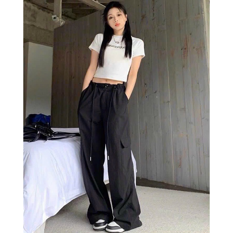 Quần jogger ống rộng kaki dù túi hộp basic tàu